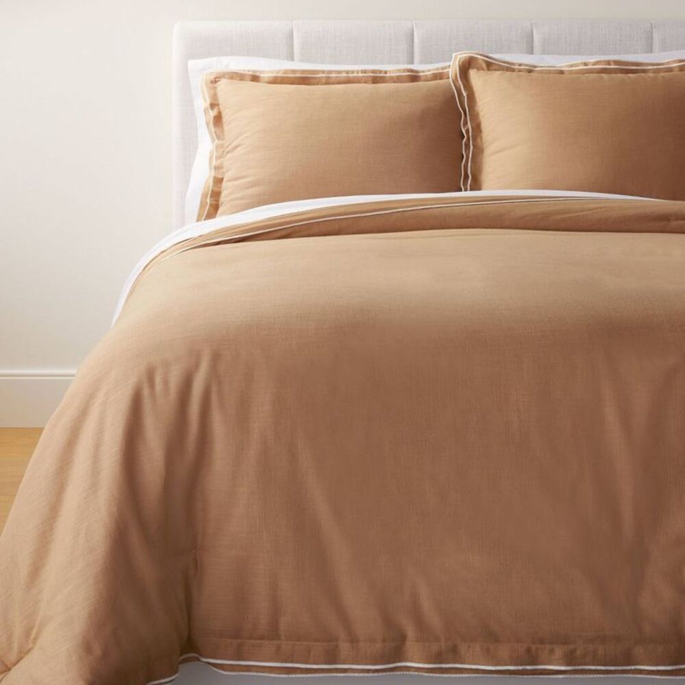 King Double Flange Merrow Stitch Duvet Cover & Sham Set Camel/Off-White